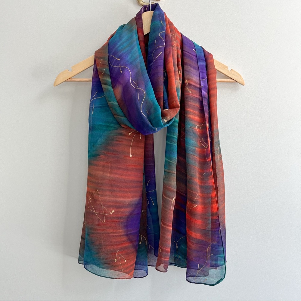More by Lata Vintage 1980s Boho Sheer Watercolor Metallic Scarf or Wrap